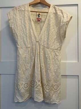 Johnny Was Cream Eyelet Tunic with Floral Embroidery